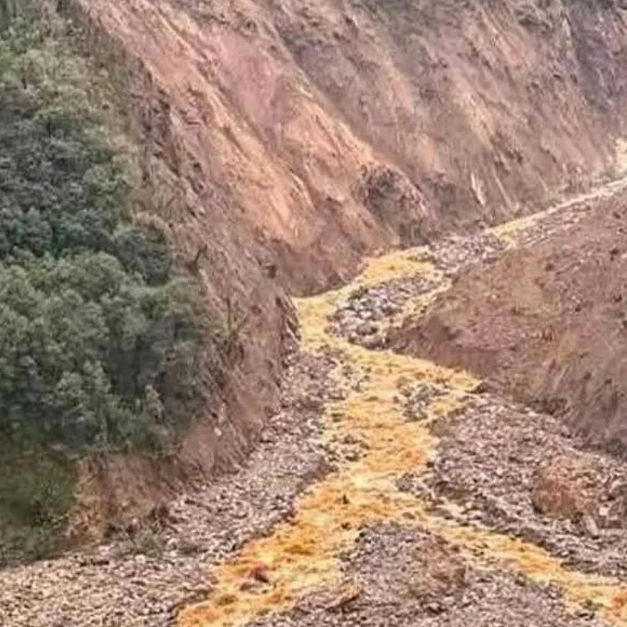 landslide channel with muddy debris flow