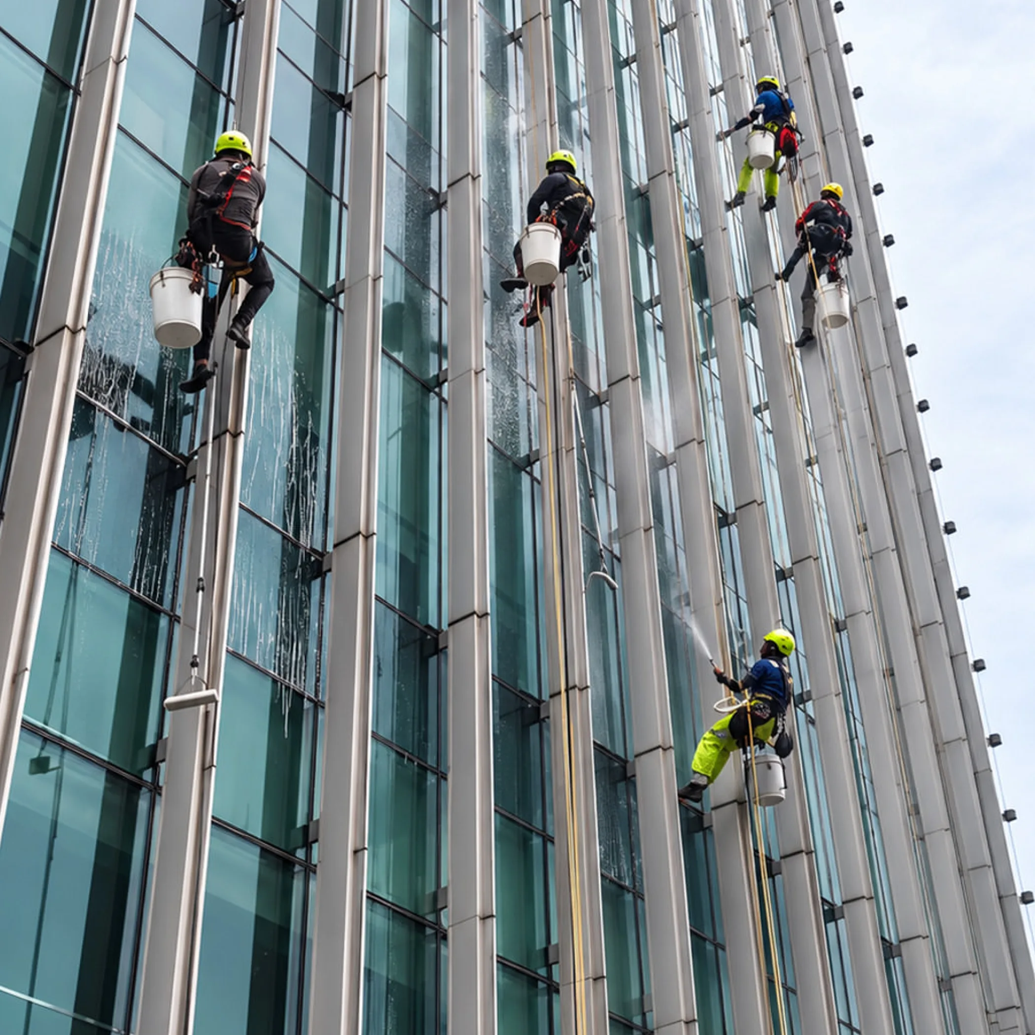 workers cleaning high-rise facade