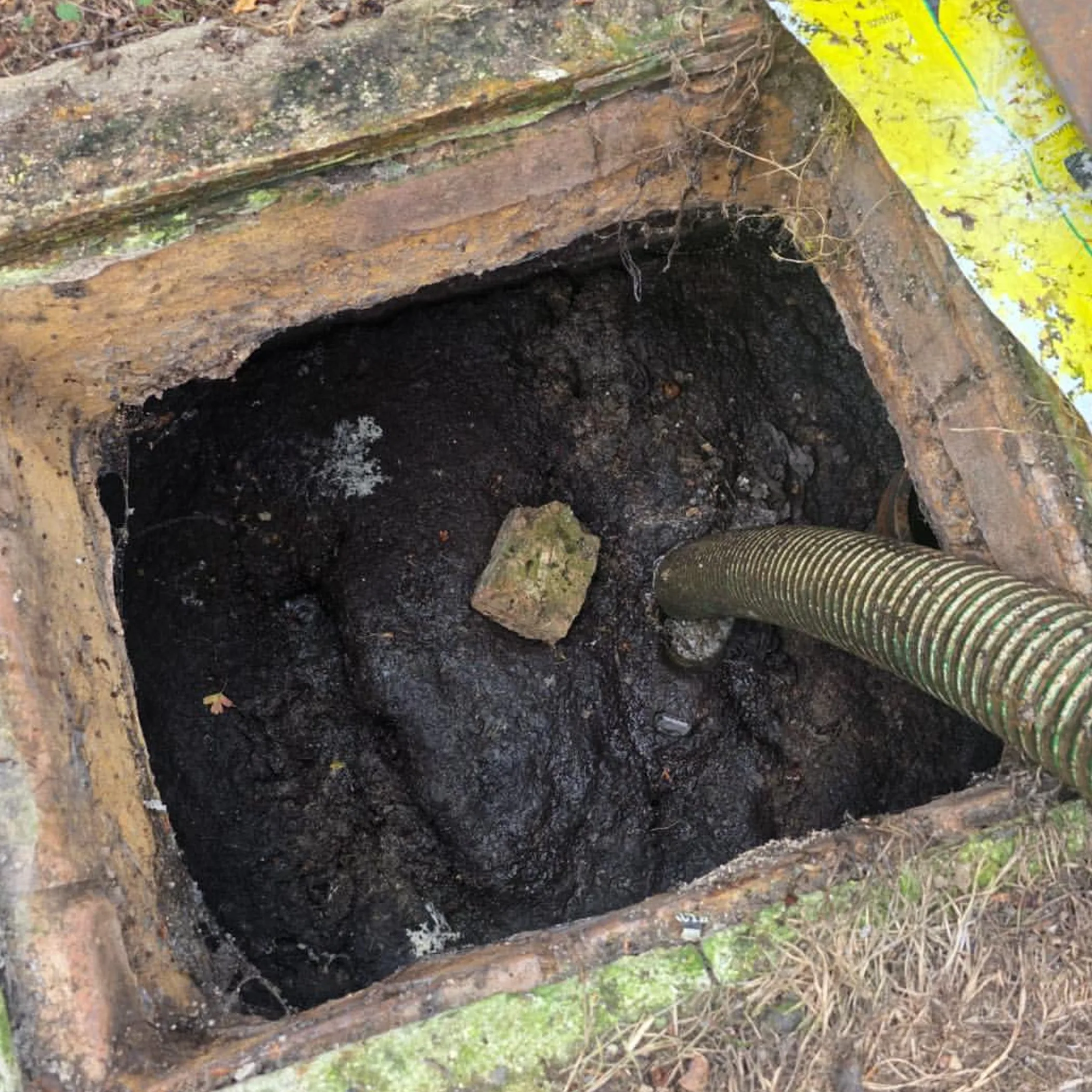 blocked sewage drain and pumping hose